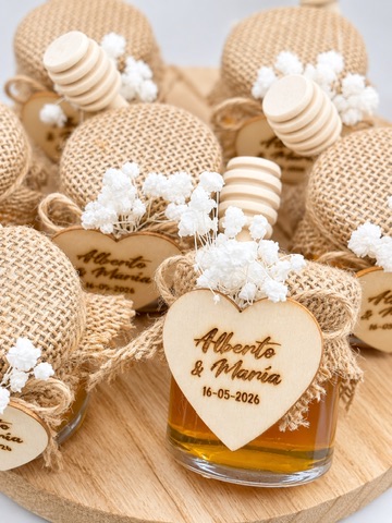 Tarro miel personalizado con corazón de madera 50gr