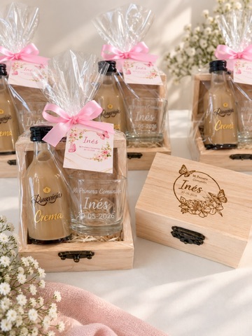 Licor con chupito Personalizado en caja de madera