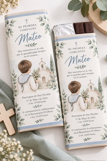Invitación personalizada en tableta de chocolate