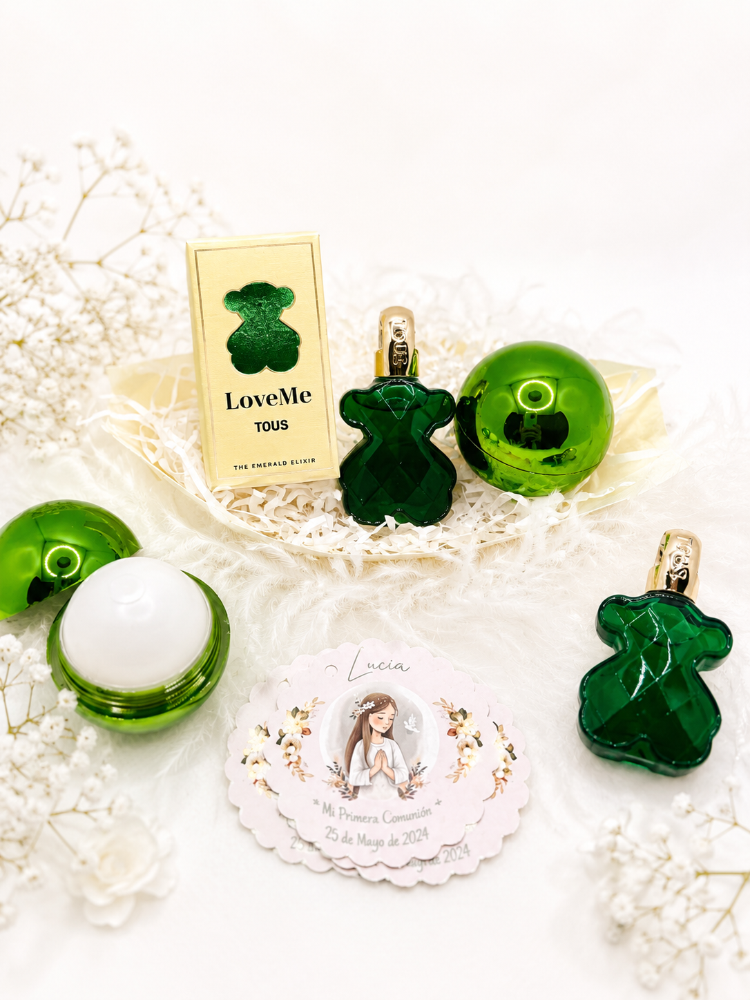 Mini Perfume Tous LoveMe Smerald con balsamo labial En Barquita de bambú