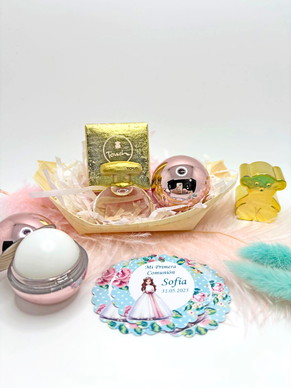 Mini Perfume Tous Touch Gold con balsamo labial en Barquita de Bambú