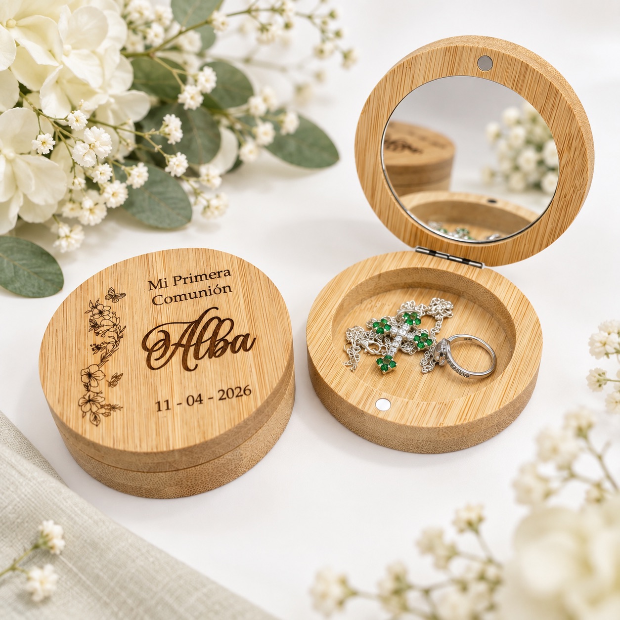 Joyero de Bambú Personalizado con espejo