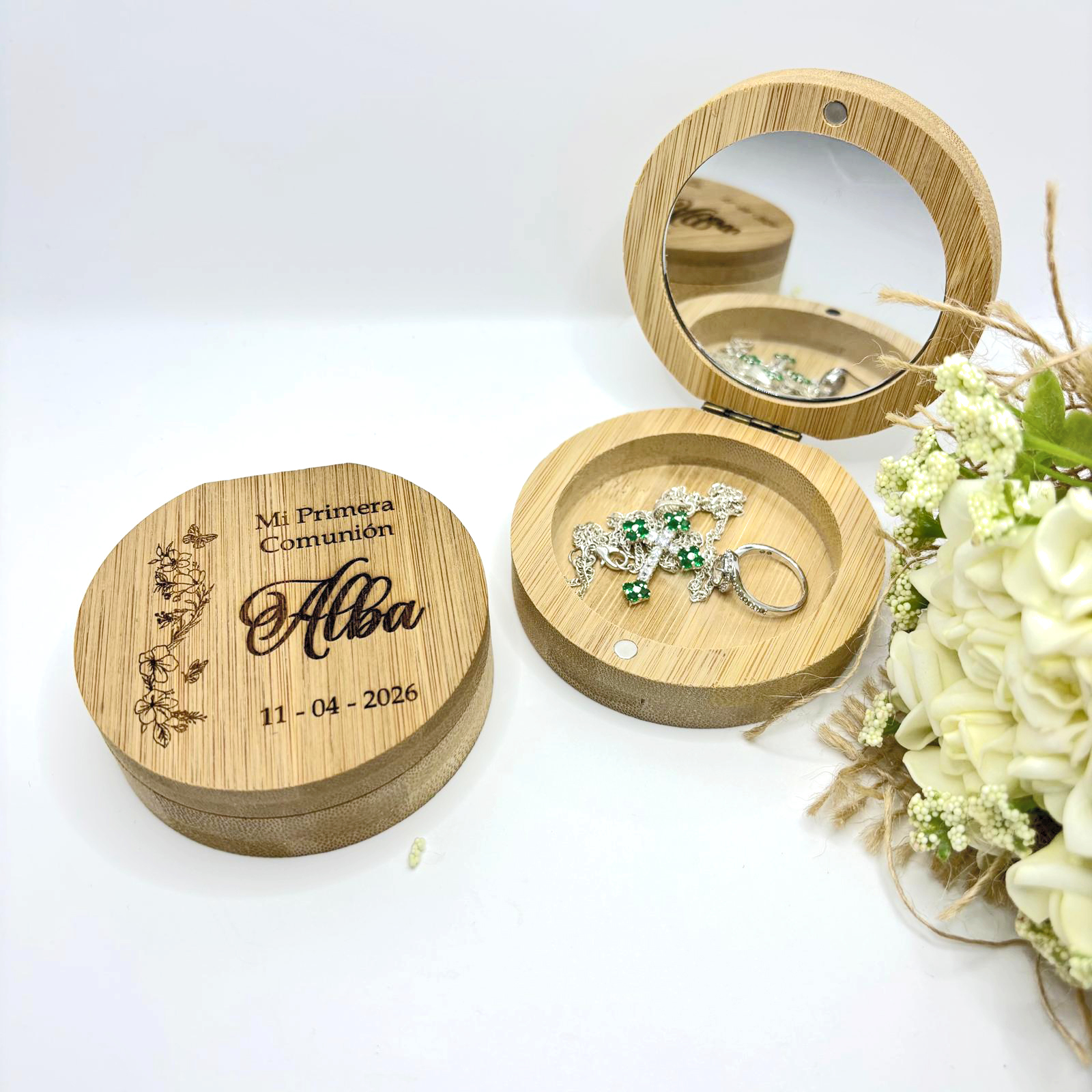 Joyero de Madera Personalizado con tapa espejo