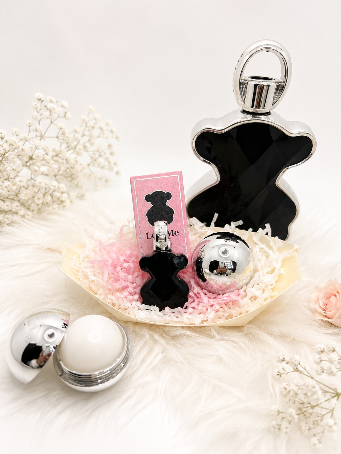 Mini Perfume Tous LoveME Onyx con balsamo labial En Barquita de bambú