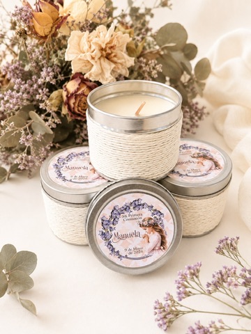 Vela aromatica de vainilla en cajita metálica personalizada